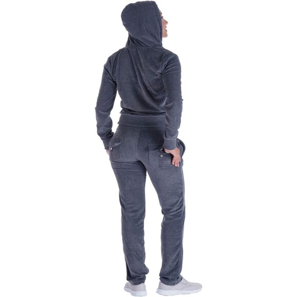 Soft Velvet Tracksuit Set for Women: Fashionable Hoodie & Jogger Pants Combo - Picture 3 of 4